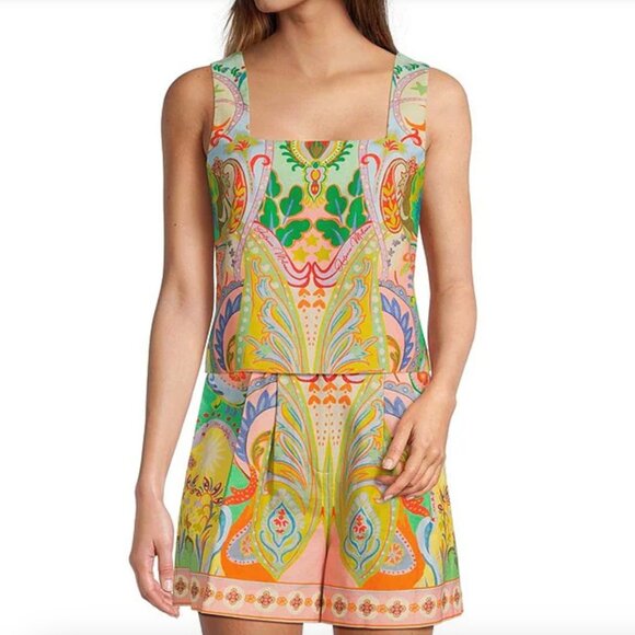 Antonio Melani Brooks Printed Linen Square Neck Sleeveless Blouse 8 NWT - Picture 1 of 5